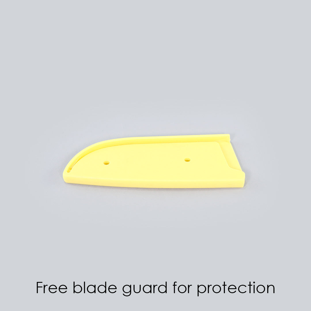 Easy Slice Stainless Steel Knife 4 Inches, Razor Sharp Double-Edged Blade, Hollow Blade Design, Full-Tang Construction, Plastic Guard For Protection, 5 Years Warranty, Yellow