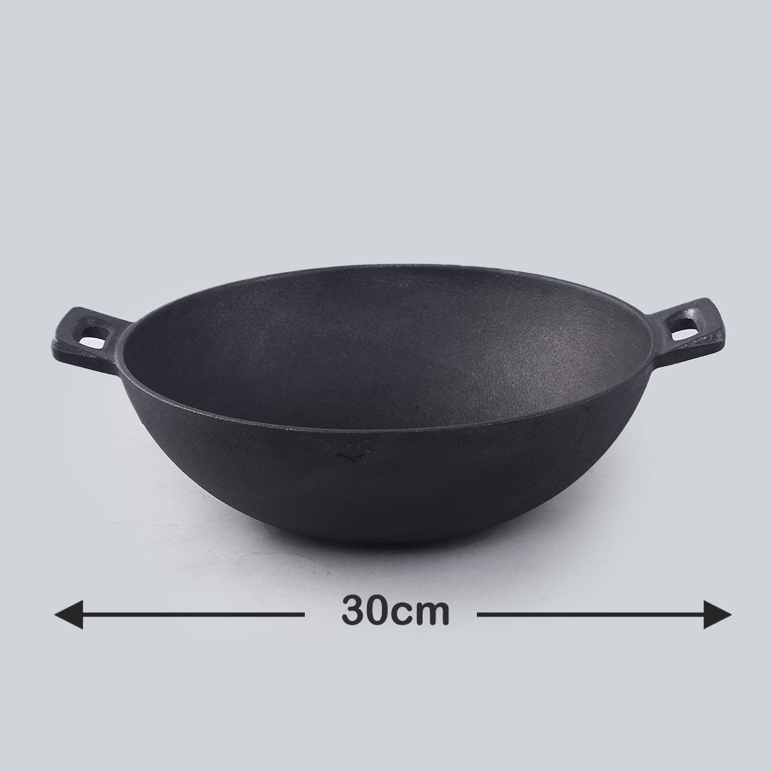 Forza Cast-iron Kadhai, Pre-Seasoned Cookware, Induction Friendly, 30cm, 3.35L, 3.8mm