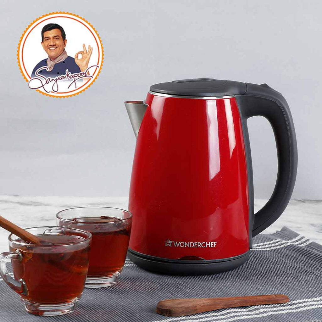 Electric Kettle Crimson Edge, 1.2 Litres, Stainless Steel Interior with Auto-shut Off, 2-level Safety, Cool Touch Plastic Exterior, 2 Years Warranty, 1500W, Red