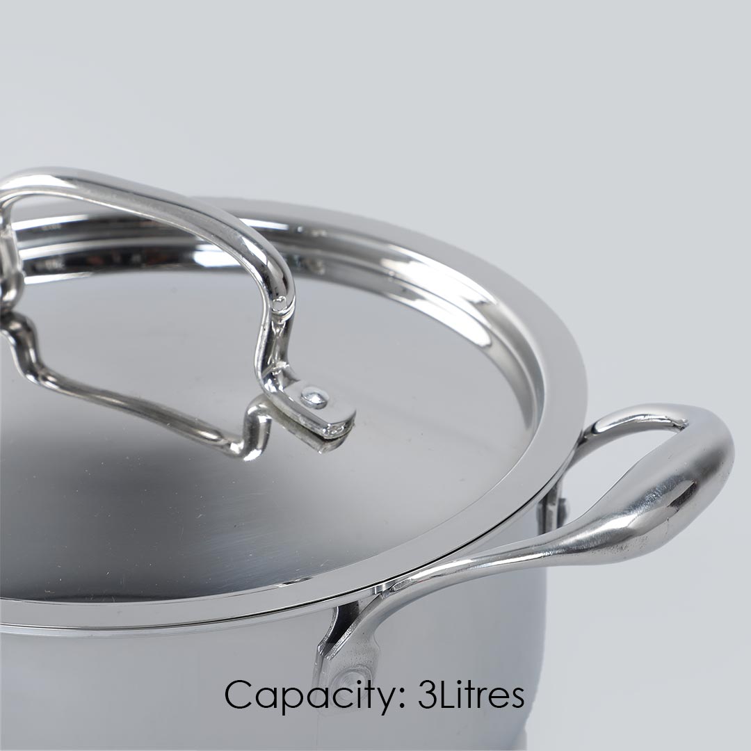 Nigella 3-ply Stainless Steel Casserole with Lid, Die-cast Handle, Induction Friendly- 20cm, 3L, 2.6mm