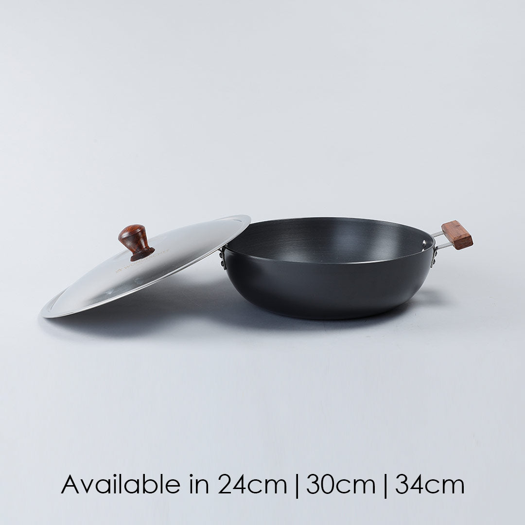 Ebony Hard Anodized Aluminium Deep Kadhai with Lid, 34cm, 8L, 3.25mm, Black