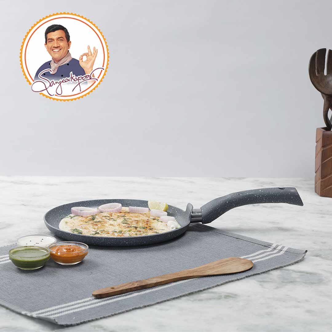 Granite Non-stick Dosa Tawa, Induction Bottom, Soft-touch Handle, Virgin Grade Aluminium, PFOA/Heavy metals free, 3.5mm, 2 years Warranty, Grey