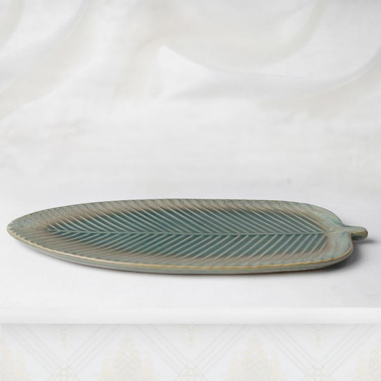 Earth Store Rustic Leaf Sea Green Platter - Single