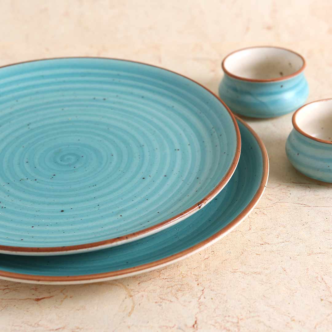 Teramo Stoneware 10" plate Blue (Set of 2) and Vati 8cm x 4 cm ht Blue (Set of 2)