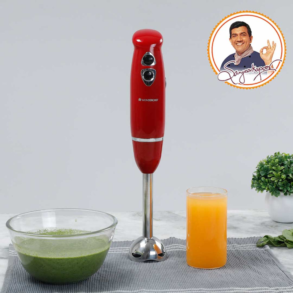 Hand Blender Crimson Edge, Thin Body, Low Noise Operation, Sharp Stainless Steel Blades, Detachable Shaft, 2 Years Warranty, 400W, Red