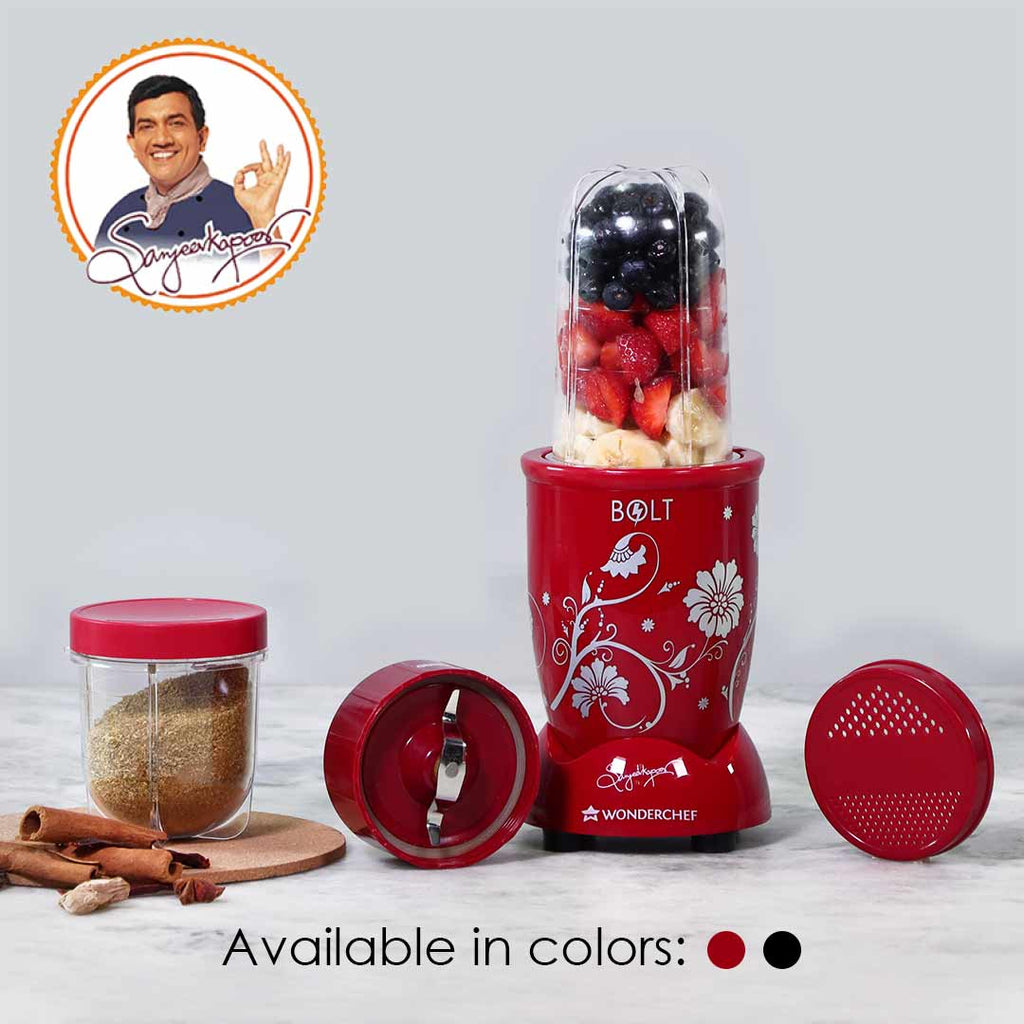 Nutri-blend BOLT-600W Mixer-Grinder, Stronger & Swifter with Sipper Lid, 22000RPM, 2 Unbreakable Jars, Sharper Steel Blades, 2 Years Warranty, Red, Online Recipe Book By Chef Sanjeev Kapoor