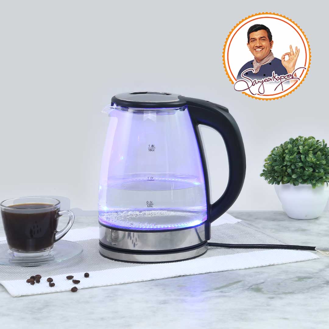 Azure Electric Glass Kettle, 1.8L, Borosilicate Glass Body, Stainless Steel Heating Plate, 1500W, 1 Year Warranty