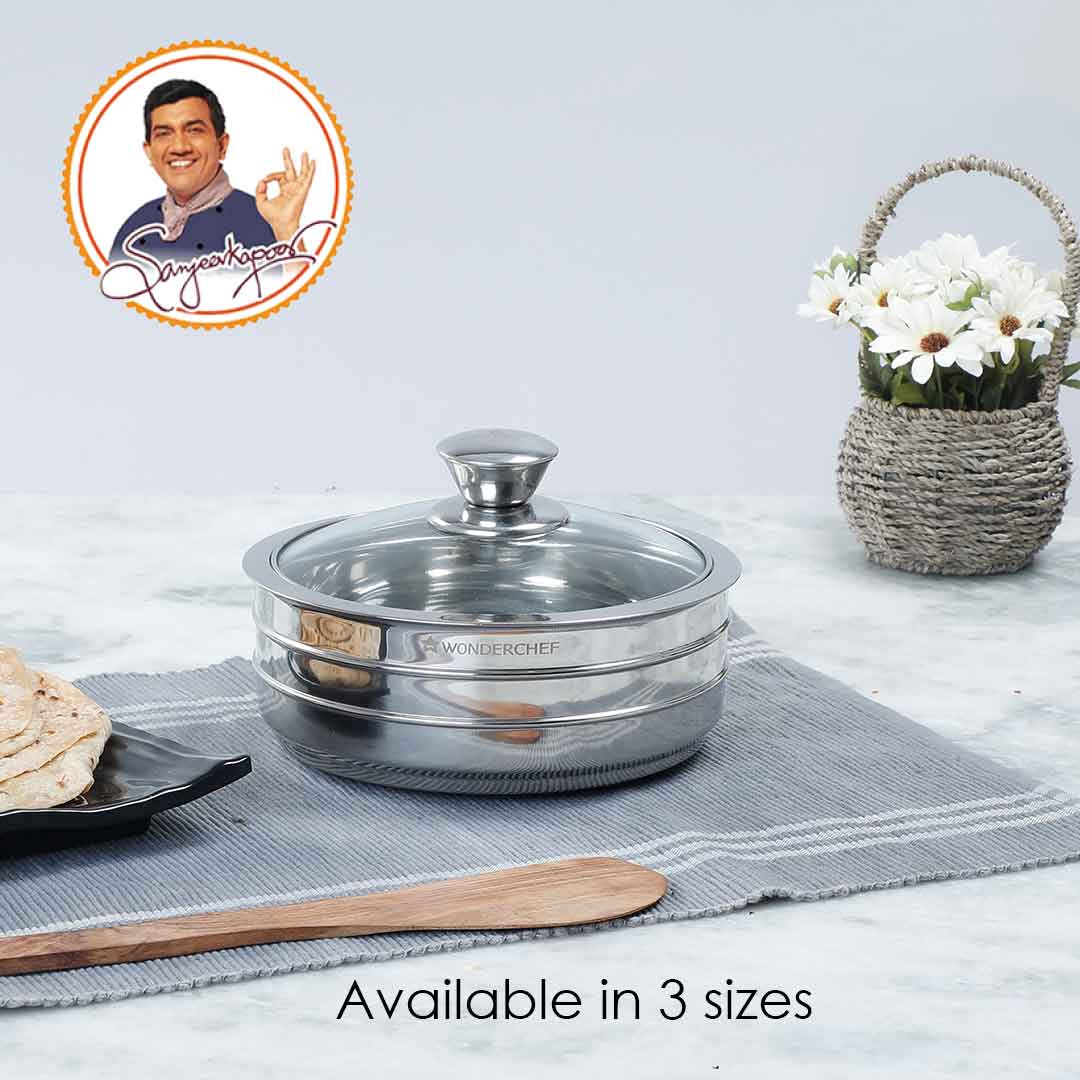 Austin Serving Stainless Steel Casserole with Lid, Dome-shaped Glass Lid- 0.6mm, 2 Years Warranty