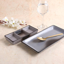 Load image into Gallery viewer, Teramo Stoneware Rectangular Platter 12&quot; x 6&quot;  Grey and 3 Portion Large Tray Grey