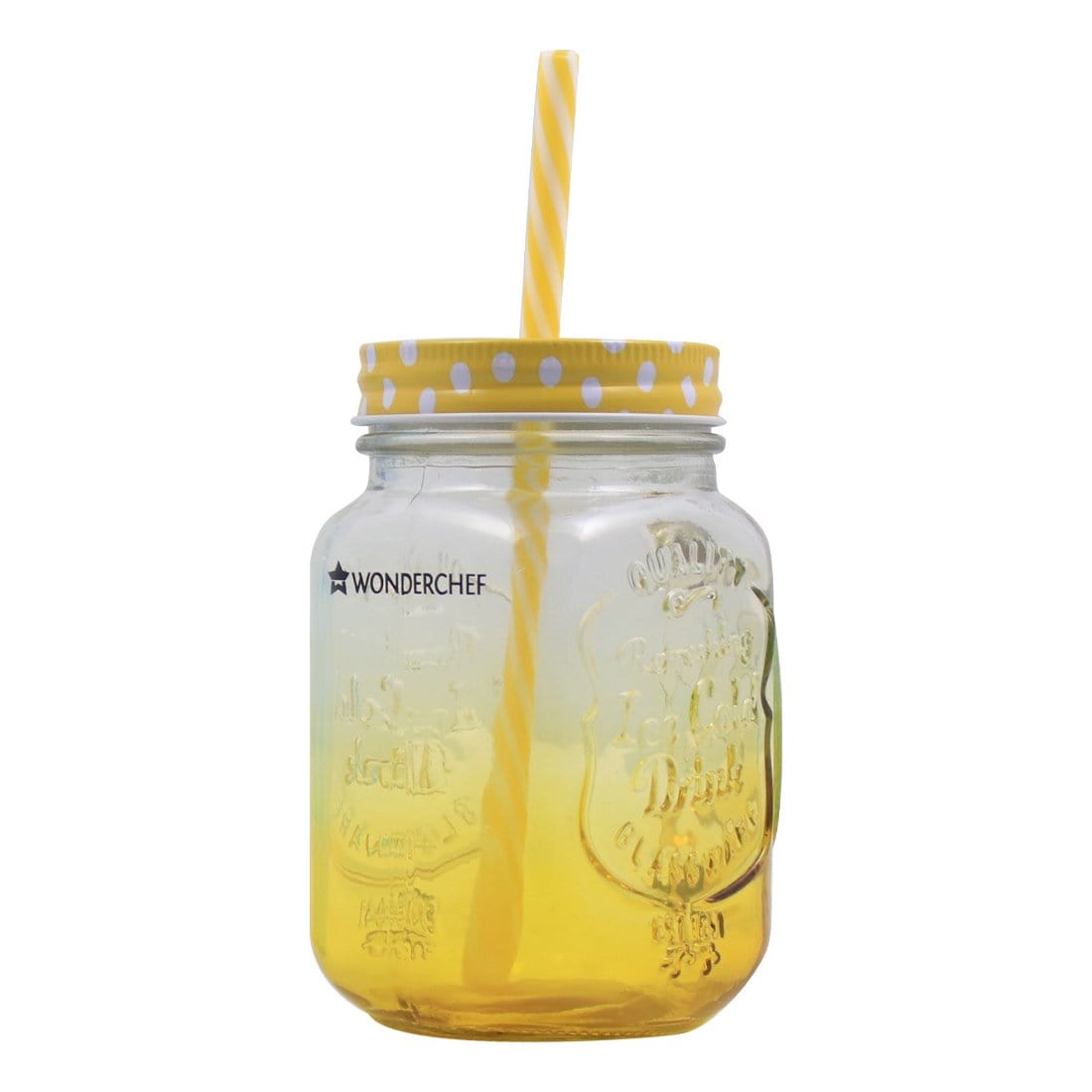 Wonderchef Mason Jar Set 450Ml (Yellow And Blue) - Wonderchef