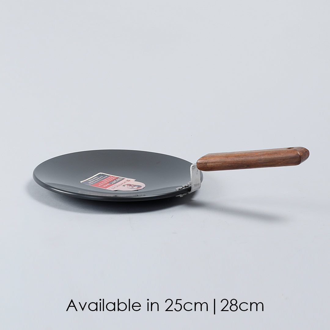 Ebony Roti Tawa, Wooden Handle With Rivets, Hard Anodized Aluminium- 25cm, 4.88mm, 2 Years Warranty, Black