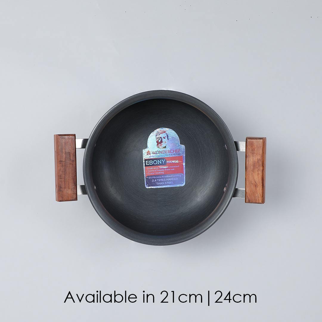 Ebony Handi with Lid, Induction Friendly, Wooden Handle, Hard Anodized Aluminium- 3.25mm, Black,  5 Years Warranty