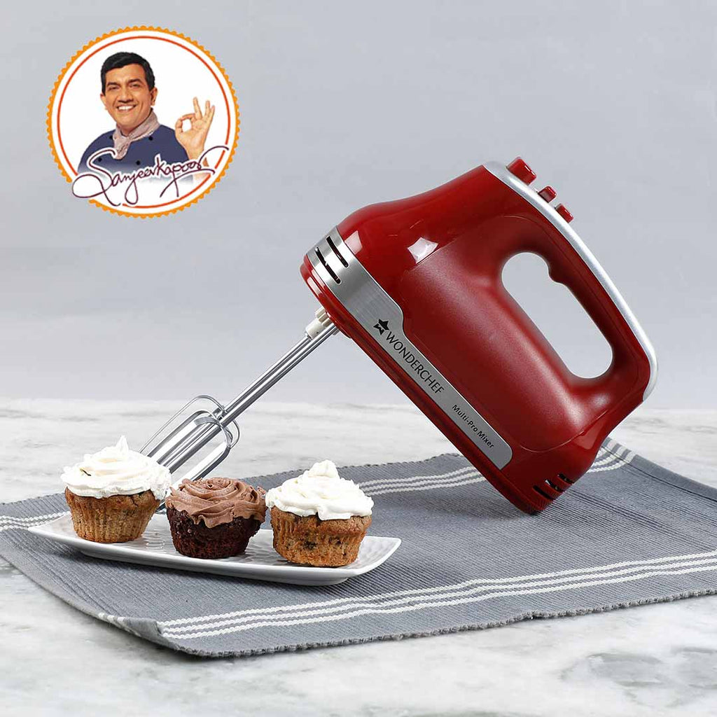 Hand Mixer Crimson Edge, 5 Speed Setting with Stainless Steel Beaters and Dough Hooks, 2 Years Warranty, 300W, Red