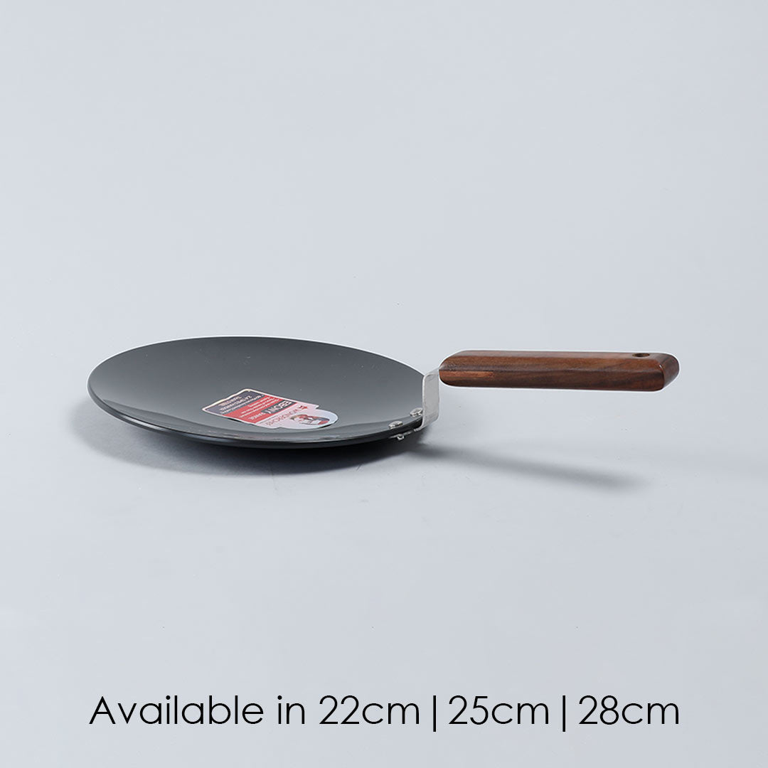 Ebony Roti Tawa, Induction Bottom, Wooden Handle, Hard Anodized Aluminium- 25cm, 4.06mm, 5 Years Warranty, Black