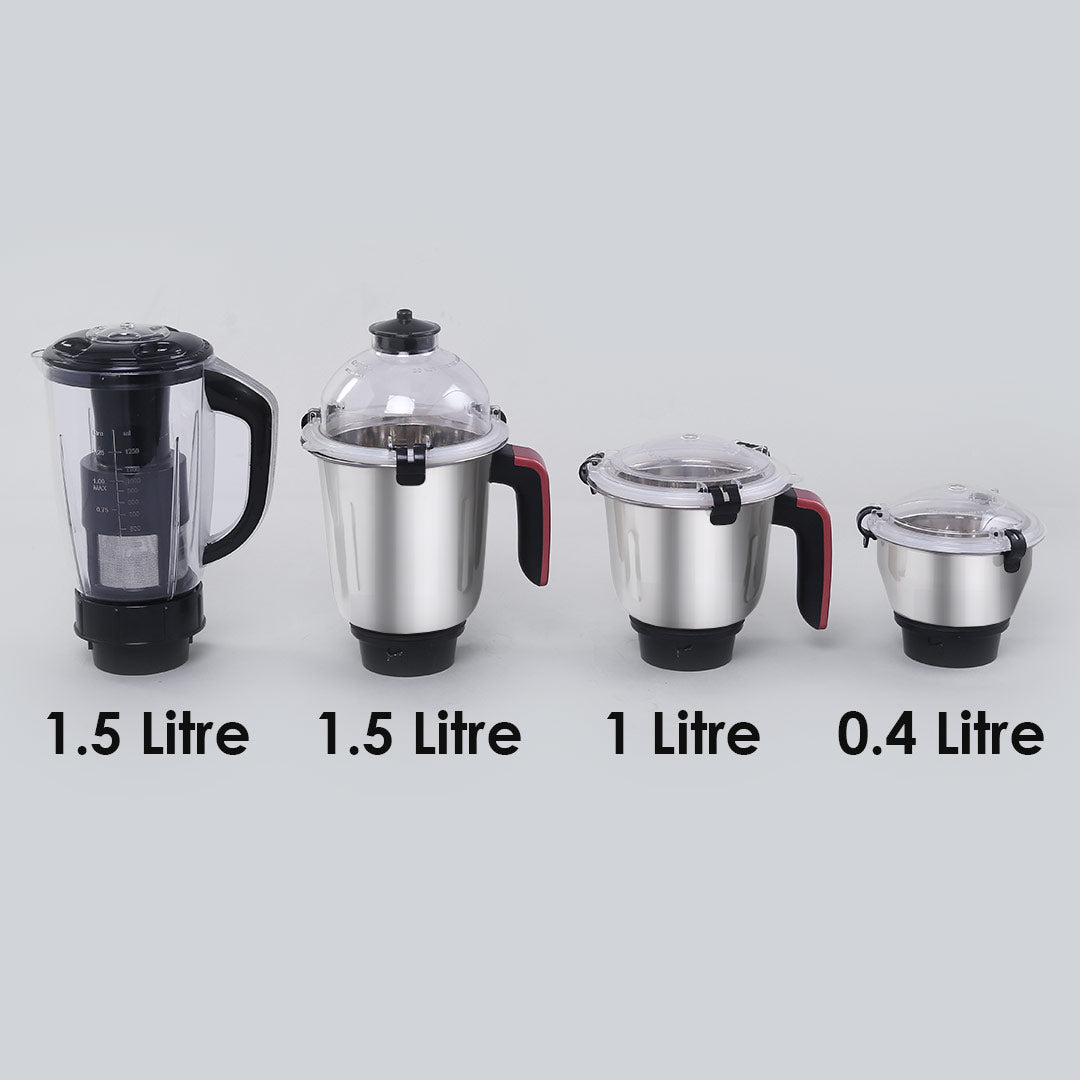 Sumo Mixer Grinder 1000W With 3 Stainless Steel & 1 Fruit Filter Jar 5 Years Warranty On Motor, Rust And Black, Long life motor