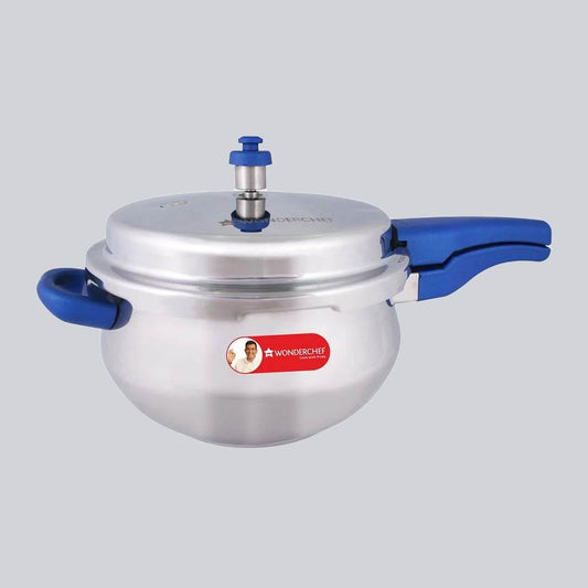 Nigella Induction Base Stainless Steel Handi Pressure Cooker with Outer Lid, Blue Handle 5.5L