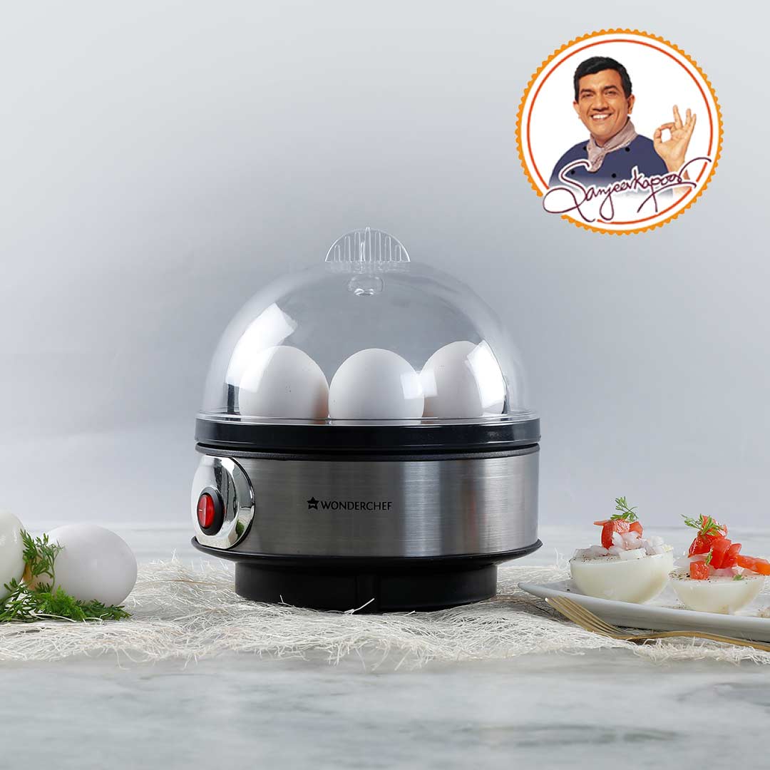 Egg Boiler With 7 Egg Poacher, 350W, Measuring Cup, Buzzer Timing Alarm, Transparent Lid,  2 Years Warranty