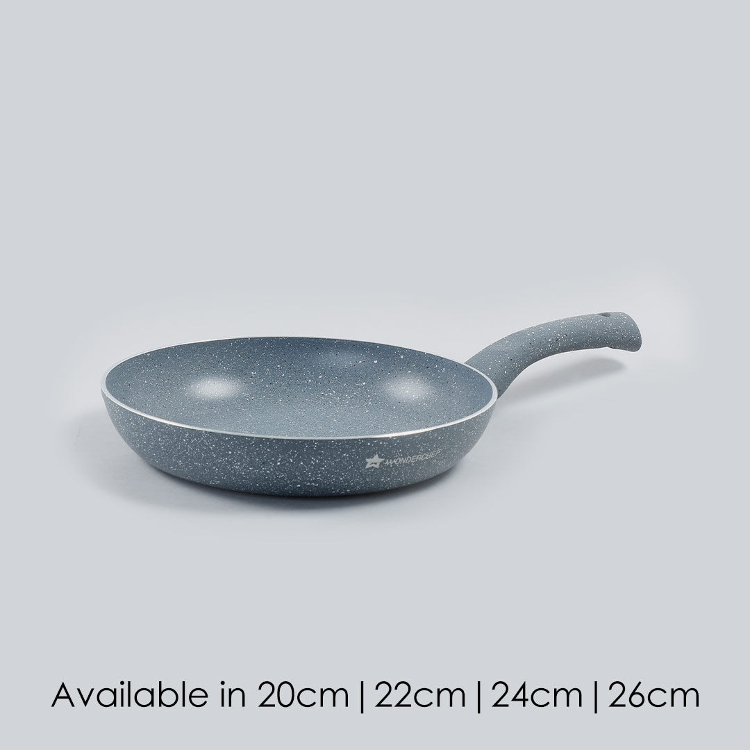 Granite Non-stick Fry Pan, Induction Bottom, Soft Touch Handle, Virgin Grade Aluminium, PFOA/Heavy Metals Free, 3.5mm, 2 years warranty, Grey