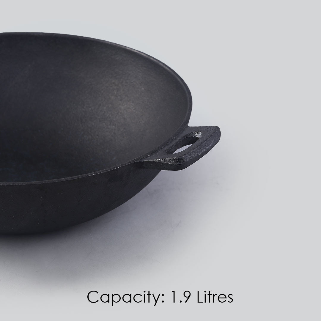 Forza Cast-iron Kadhai, Pre-Seasoned Cookware, Induction Friendly, 24cm, 1.9L, 3.8mm