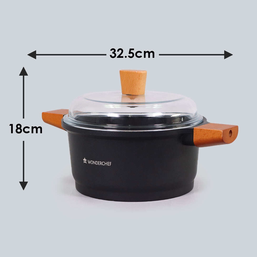 Caesar Non-Stick Casserole with Lid, German Beechwood Handle, Pure Grade Aluminium, Induction Bottom, 5mm, Black,  5 Years Warranty