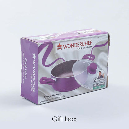 Royal Velvet Non-stick Casserole with Lid, Induction Bottom, Soft Touch Handle, Pure Grade Aluminium, PFOA/Heavy Metals Free- 3mm, 2 Years Warranty, Purple