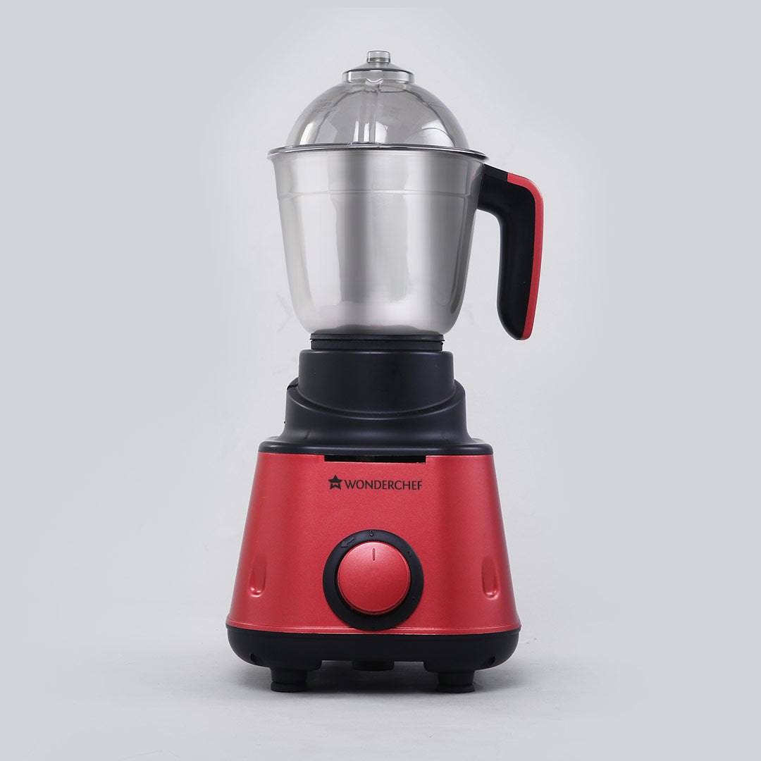 Sumo Mixer Grinder-600W With 3 Stainless Steel Jars and Anti-Rust Stainless Steel Blades, Ergonomic Handles, 5 Years Warranty on Motor, Red and Black