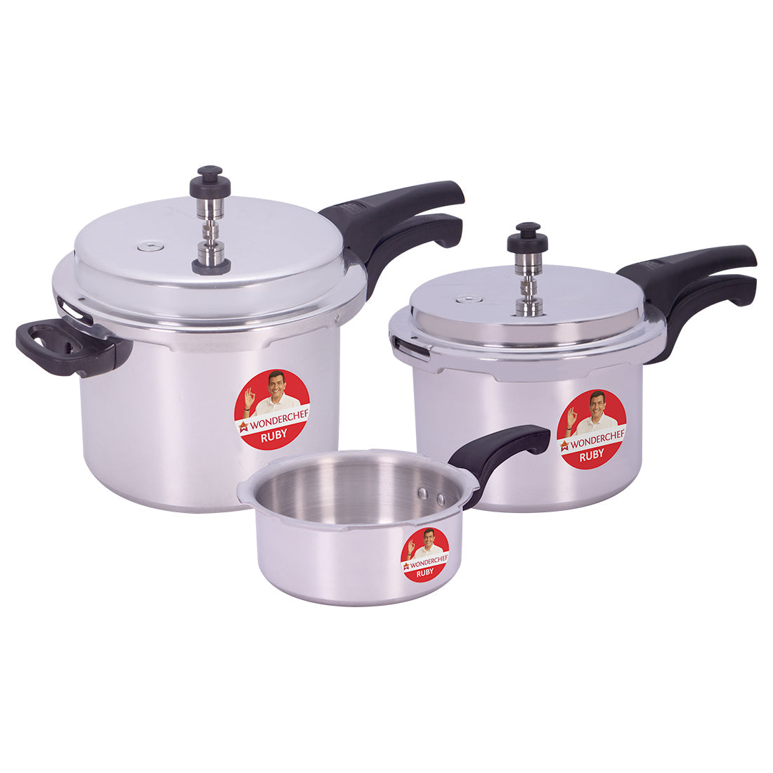 Ruby Induction Base Aluminium Pressure Cooker Combo with Outer Lid, 2, 3, 5L