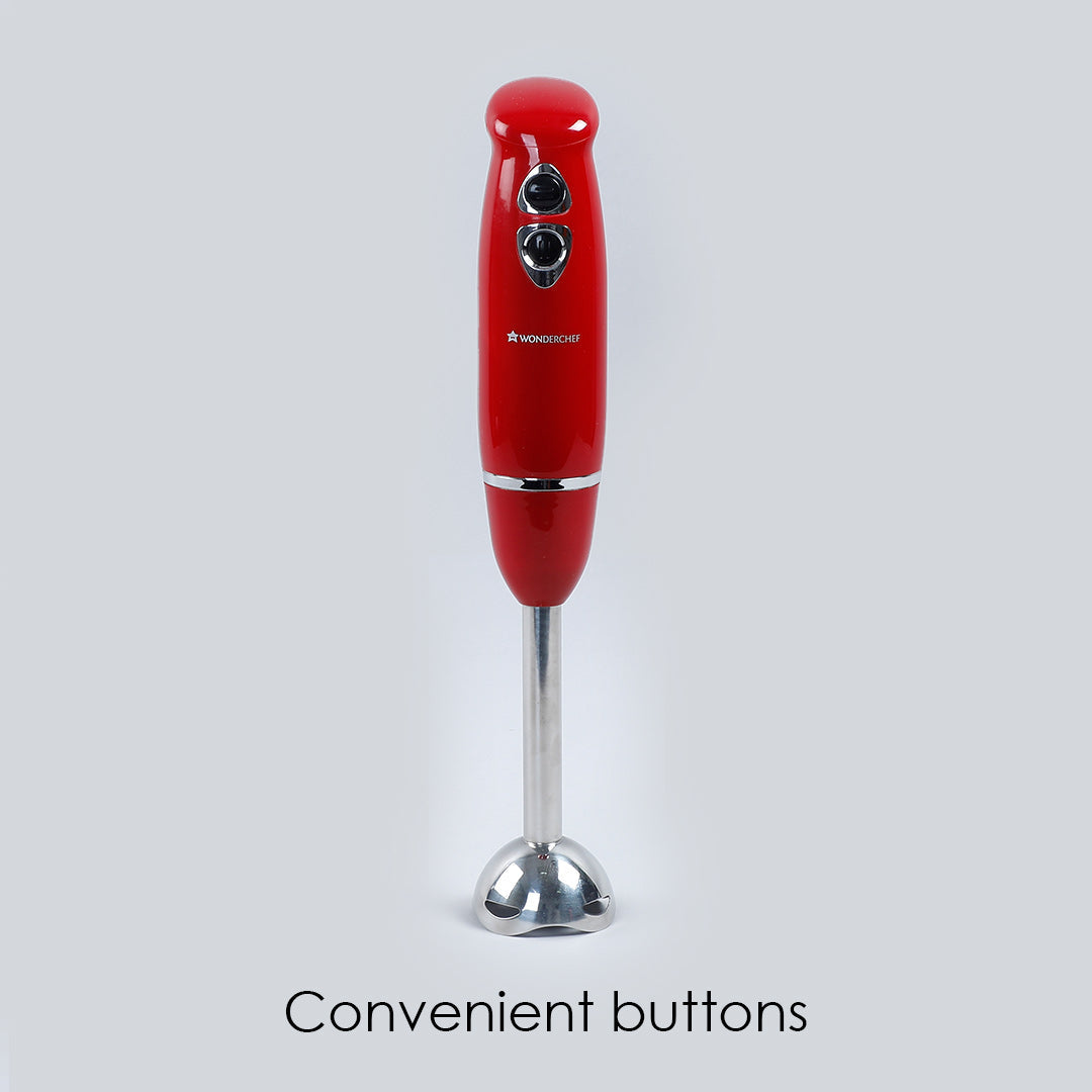 Hand Blender Crimson Edge, Thin Body, Low Noise Operation, Sharp Stainless Steel Blades, Detachable Shaft, 2 Years Warranty, 400W, Red