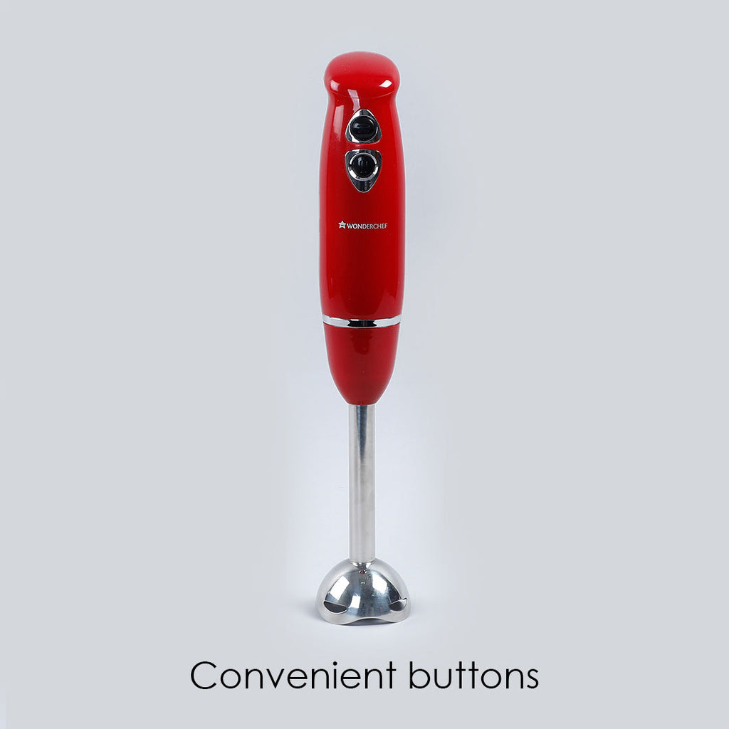 Hand Blender Crimson Edge, Thin Body, Low Noise Operation, Sharp Stainless Steel Blades, Detachable Shaft, 2 Years Warranty, 400W, Red