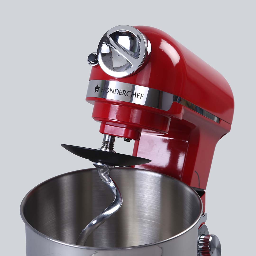 Crimson Edge Die-cast Metal Stand Mixer, 5.7L bowl, 6-speed setting, 1000W, Bakeware, Skid Resistant