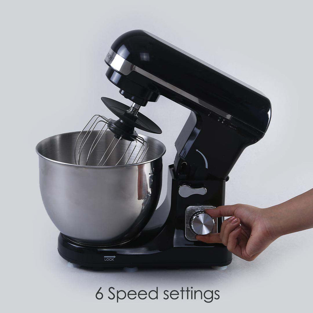 Die-cast Metal Stand Mixer & Beater, 3 Attachments, 6 Speed Setting, 5L Bowl, 1000W – Black