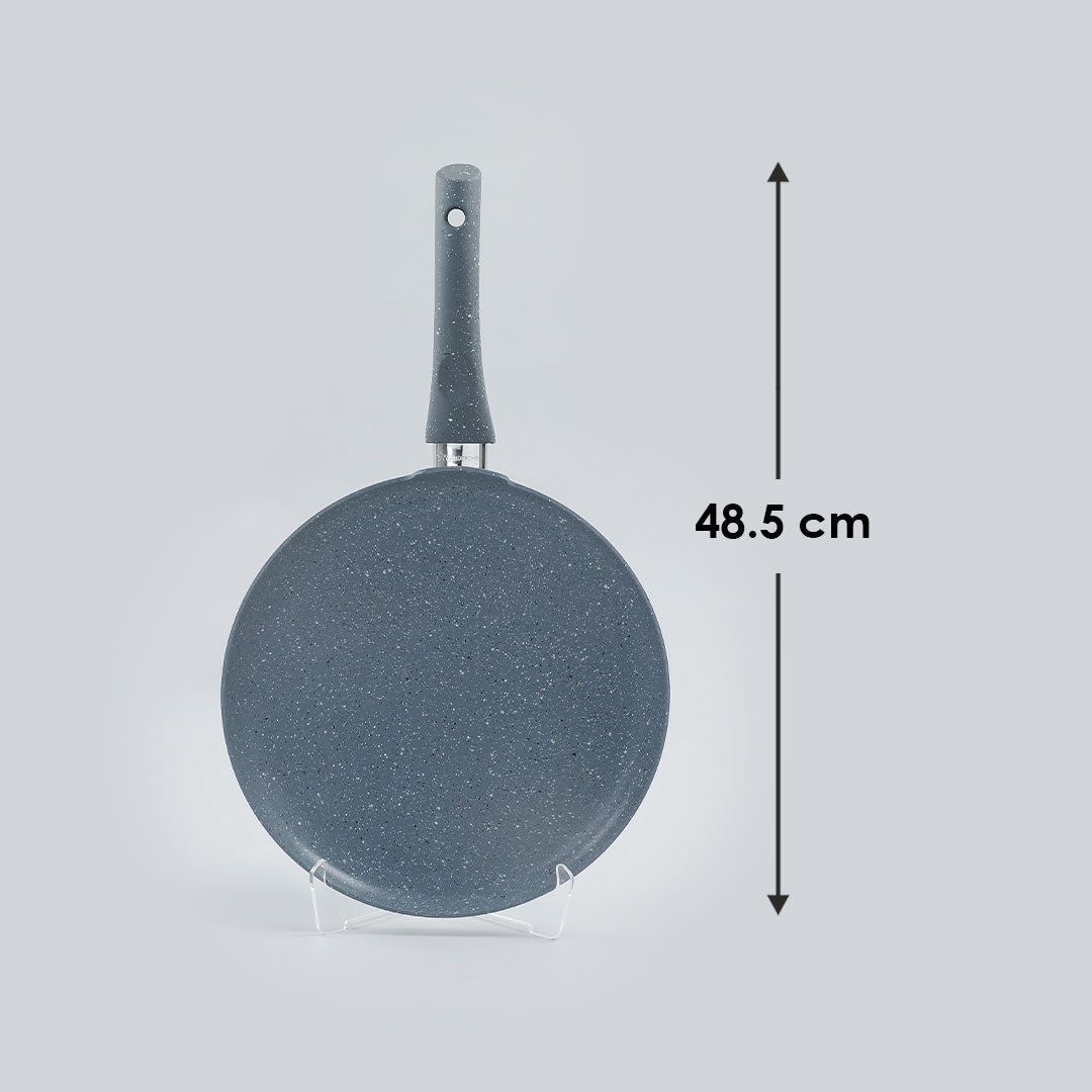 Granite Non-stick Dosa Tawa, Induction Bottom, Soft-touch Handle, Virgin Grade Aluminium, PFOA/Heavy metals free, 3.5mm, 30cm, 2 years warranty, Grey