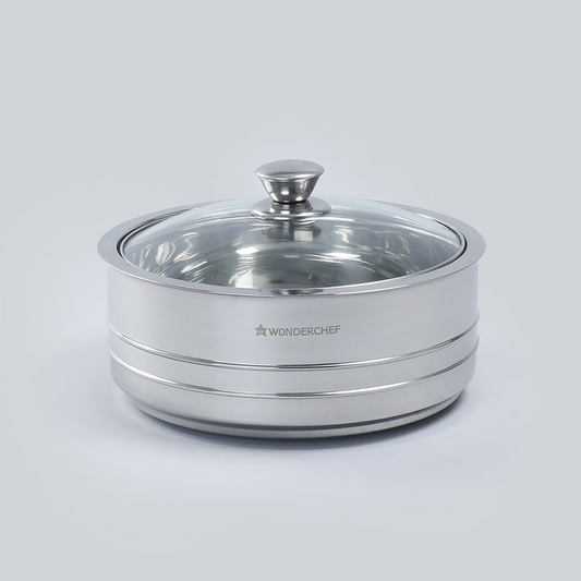 Austin Serving Stainless Steel Casserole with Lid, Dome-shaped Glass Lid- 0.6mm, 2 Years Warranty