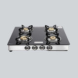 Energy 4 Burner Glass Cooktop, Black 8mm Toughened Glass  with 1 Year Warranty, Soft Touch Knobs, Efficient Brass Burners, Stainless Steel Double Drip Tray