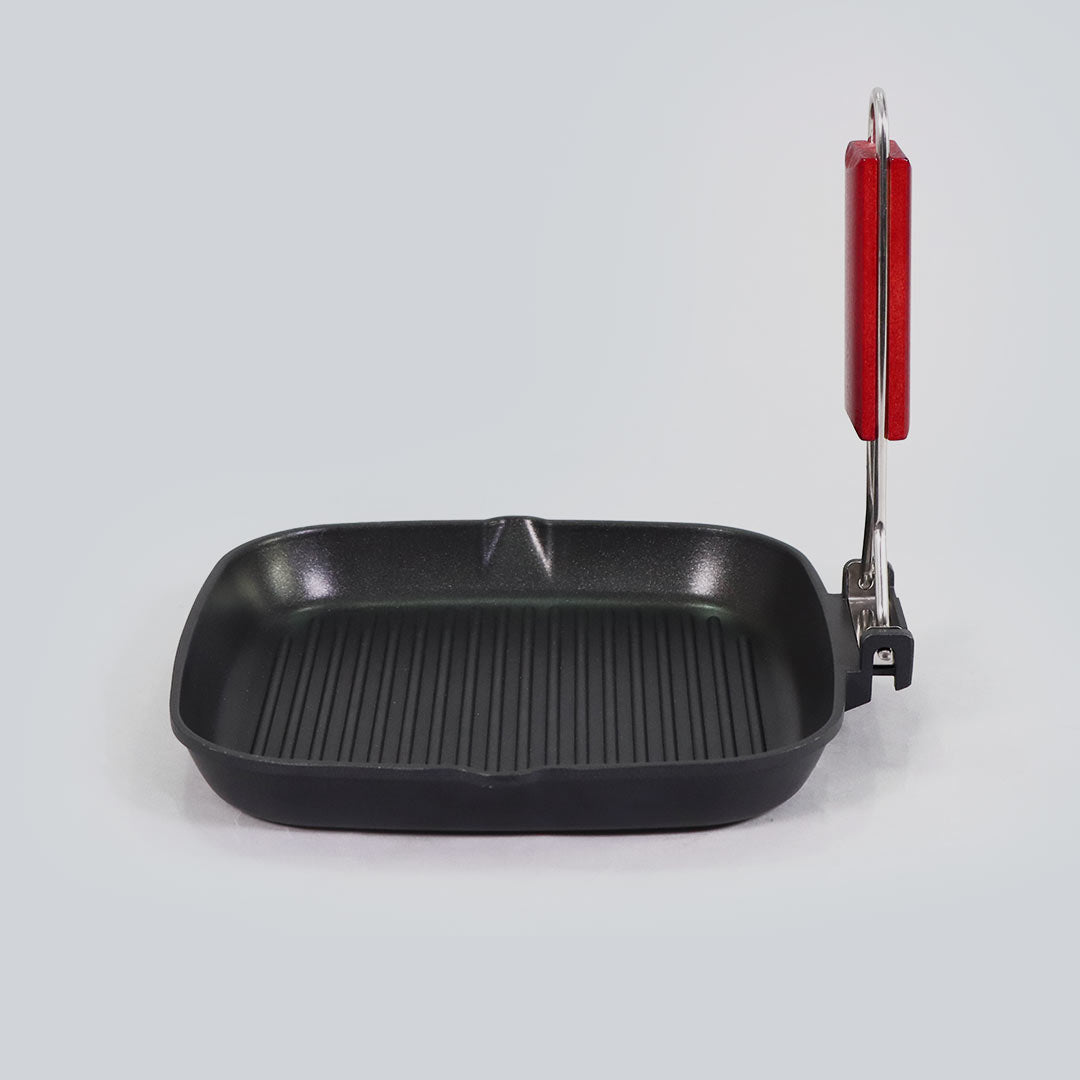 Caesar Nonstick Grill Pan, Die-cast Aluminium, Folding Handle, 24cm, 5mm, 5 Years Warranty, Black