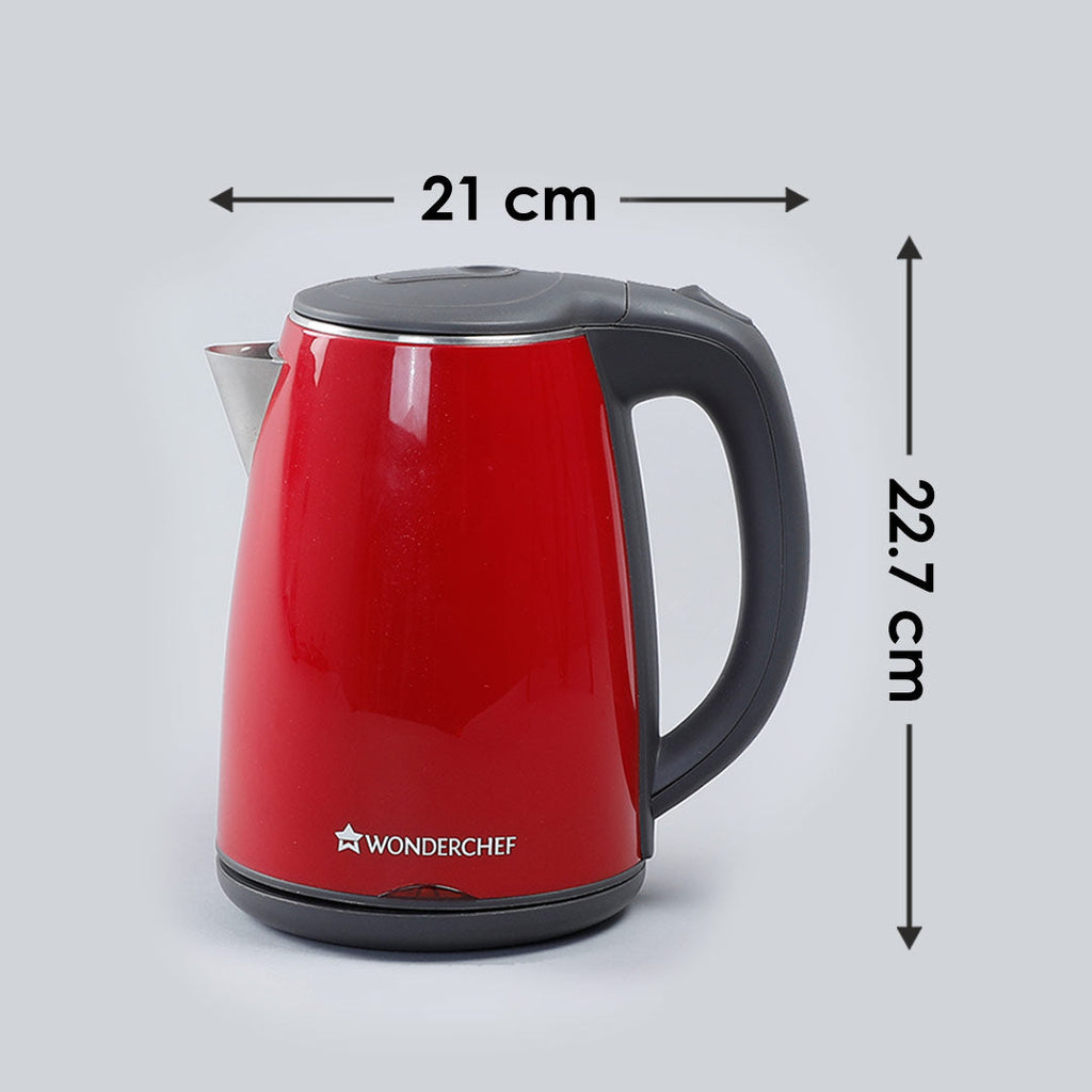 Electric Kettle Crimson Edge, 1.2 Litres, Stainless Steel Interior with Auto-shut Off, 2-level Safety, Cool Touch Plastic Exterior, 2 Years Warranty, 1500W, Red