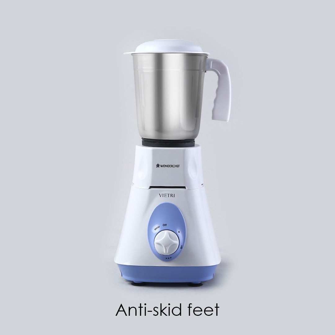 Wonderchef Vietri Mixer Grinder 500W With 3 Stainless Steel Jars (White & Blue)