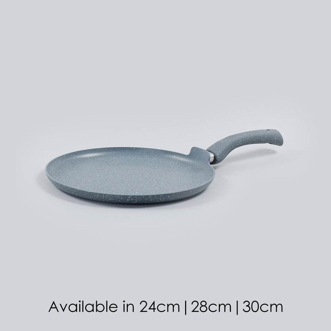 Granite Non-stick Dosa Tawa, Induction Bottom, Soft-touch Handle, Virgin Grade Aluminium, PFOA/Heavy metals free, 3.5mm, 30cm, 2 years warranty, Grey