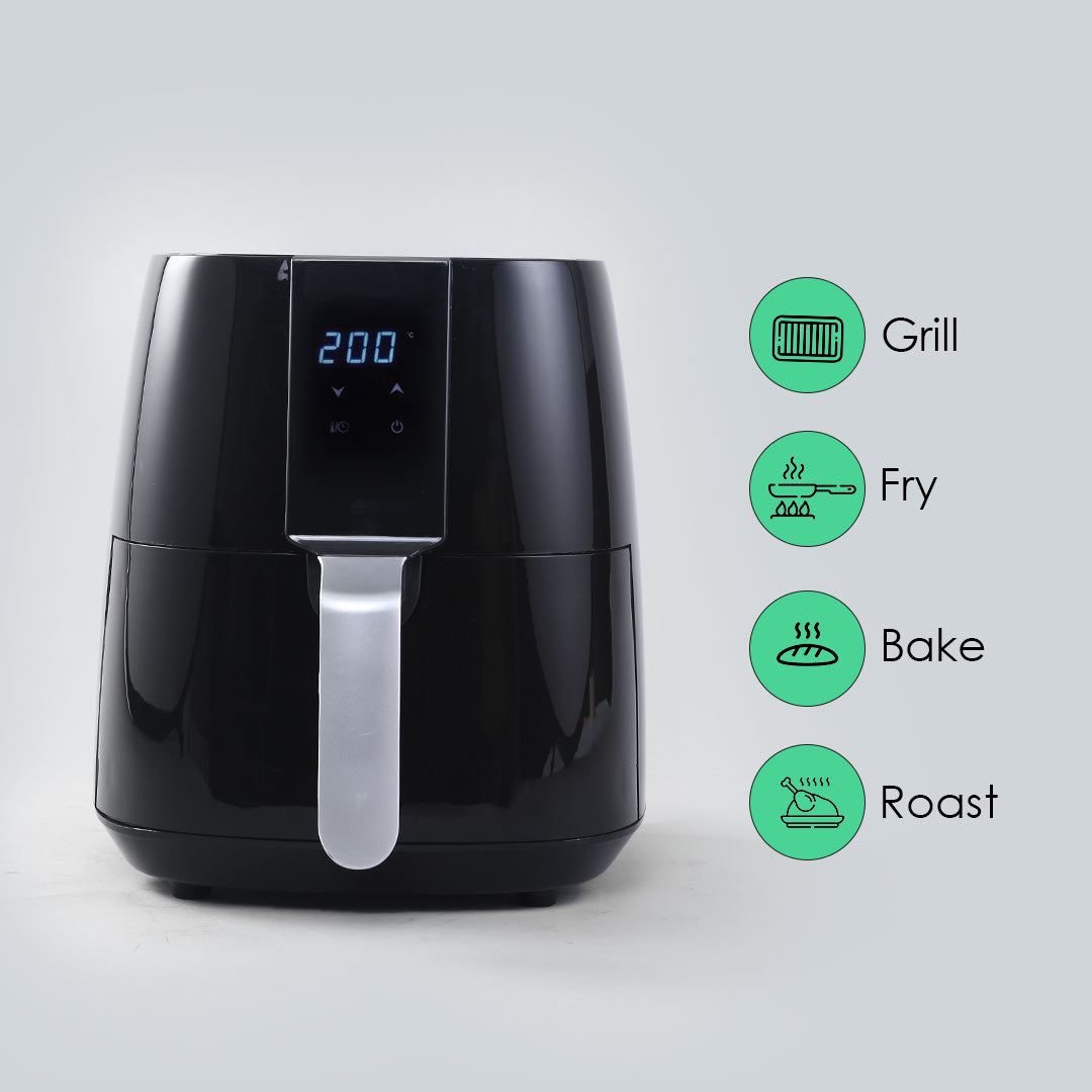 Prato Air Fryer, Digital, 3.8 Litres Non-Stick Frying Basket, Auto shut-off, Digital Touch Screen Timer And Temperature Control, 2 Years Warranty, 1450W, Black, Non - Stick