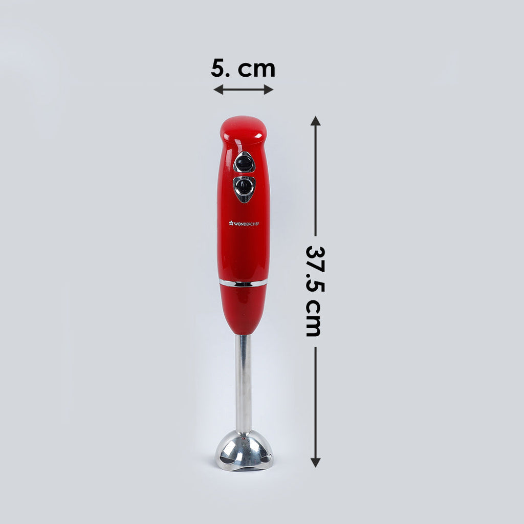 Hand Blender Crimson Edge, Thin Body, Low Noise Operation, Sharp Stainless Steel Blades, Detachable Shaft, 2 Years Warranty, 400W, Red