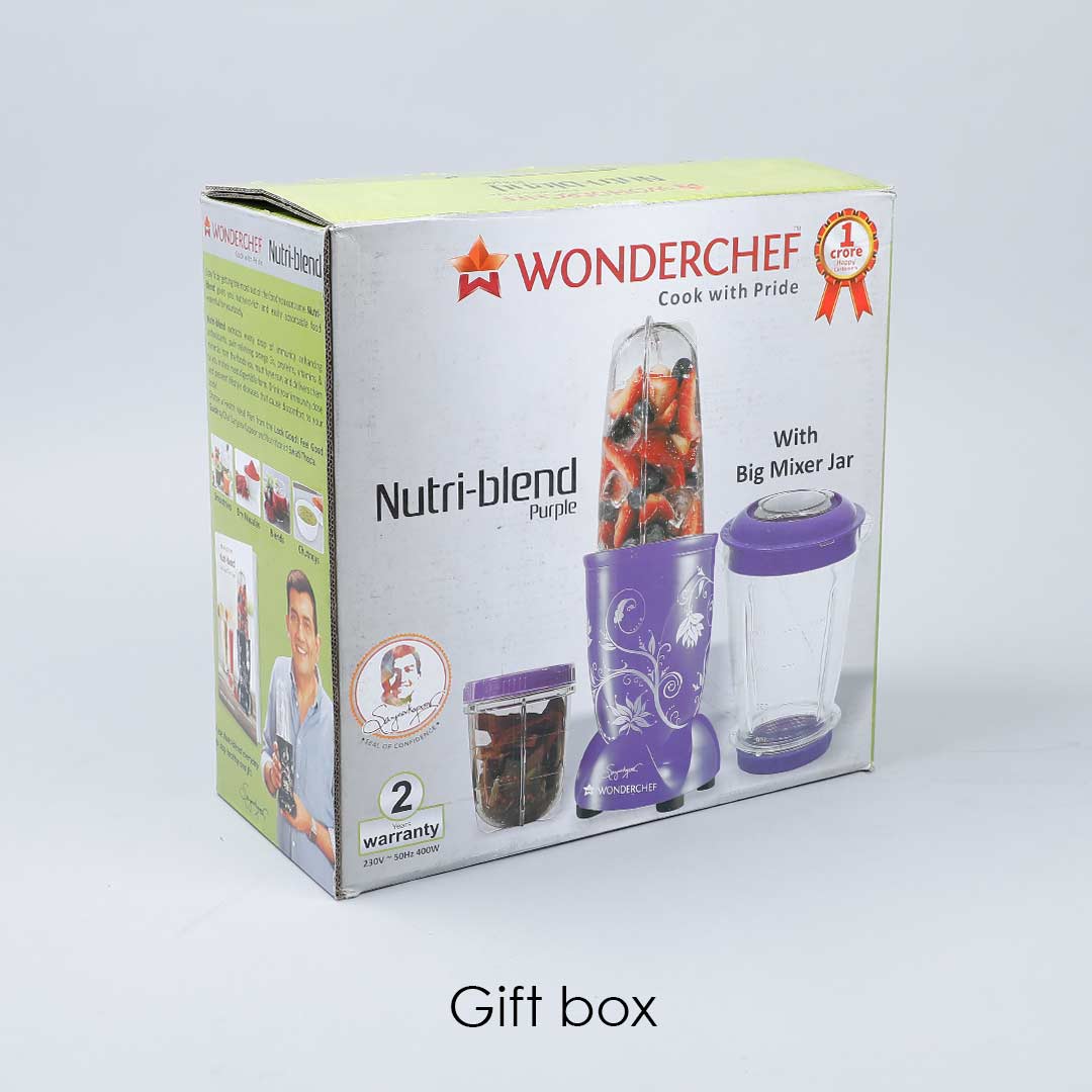 Nutri-blend, 400W, 22000 RPM Mixer-Grinder, Blender, SS Blades, 3 Unbreakable Jars, 2 Years Warranty, Purple, Online Recipe Book By Chef Sanjeev Kapoor