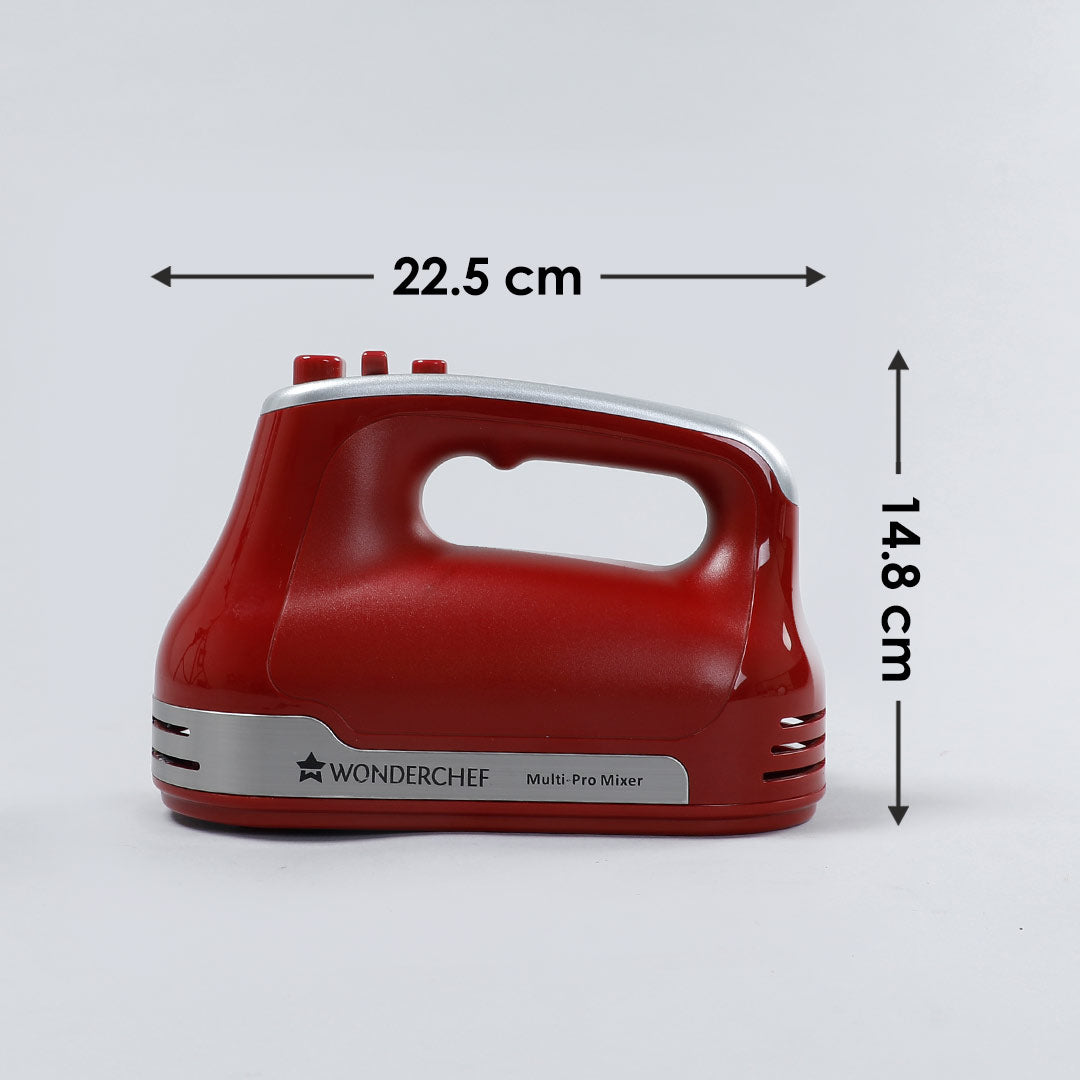 Hand Mixer Crimson Edge, 5 Speed Setting with Stainless Steel Beaters and Dough Hooks, 2 Years Warranty, 300W, Red