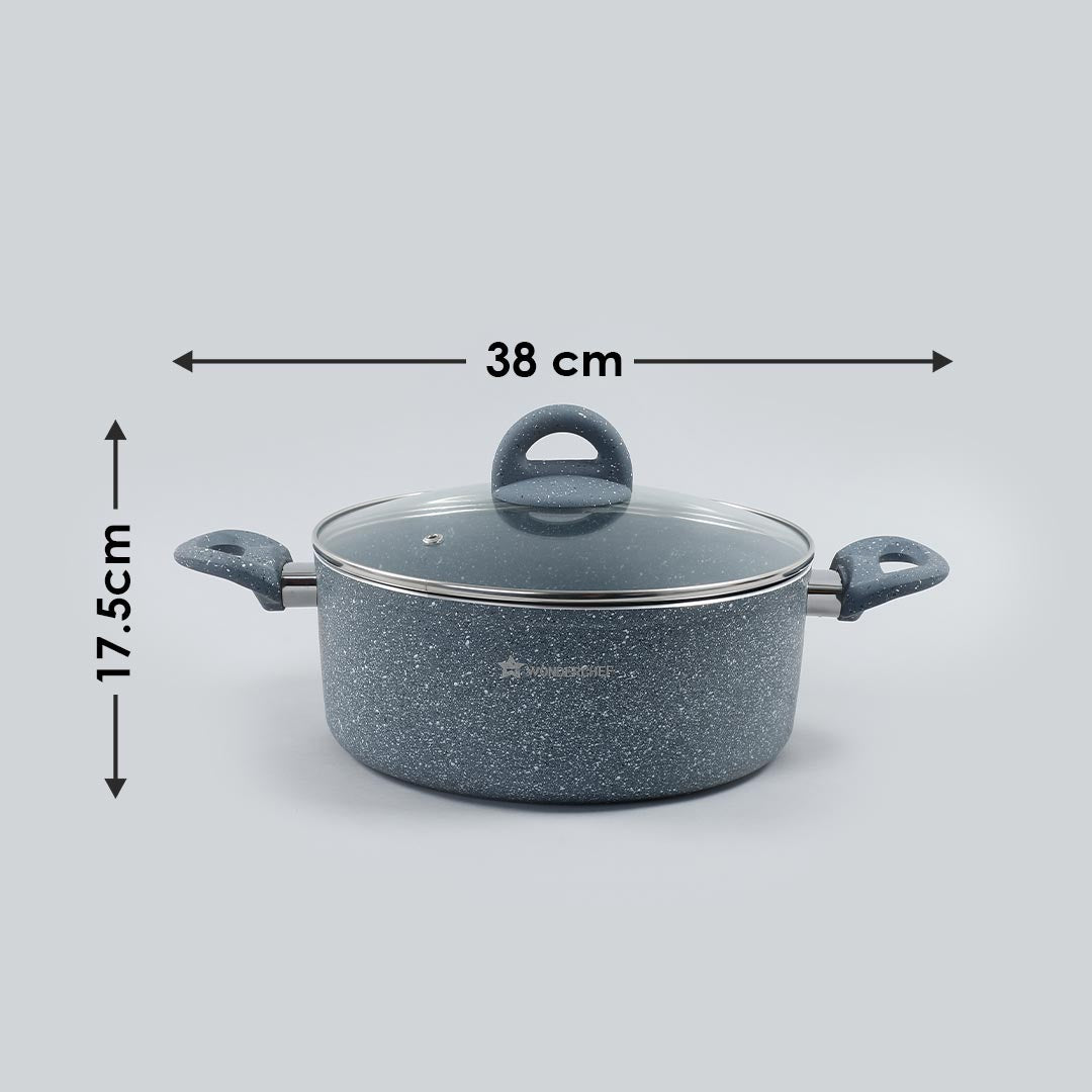 Granite Non-stick Casserole, Induction bottom, Soft-touch handles, Virgin grade aluminium, PFOA/Heavy metals free, 3.5mm, 24cm, 4 Litres, 2 years warranty, Grey - Wonderchef