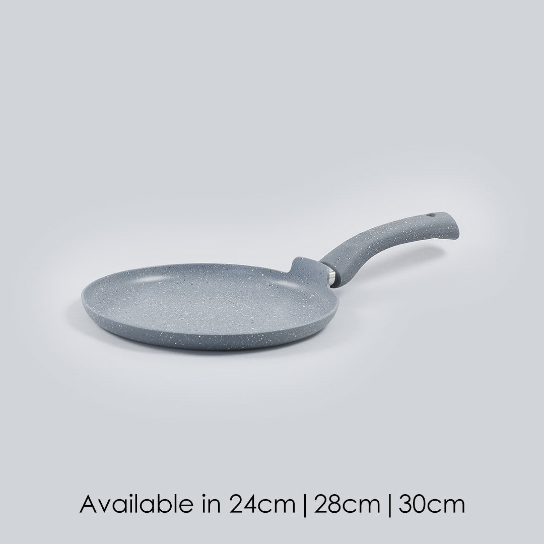 Granite Non-stick Dosa Tawa, Induction Bottom, Soft-touch Handle, Virgin Grade Aluminium, PFOA/Heavy metals free, 3.5mm, 2 years Warranty, Grey