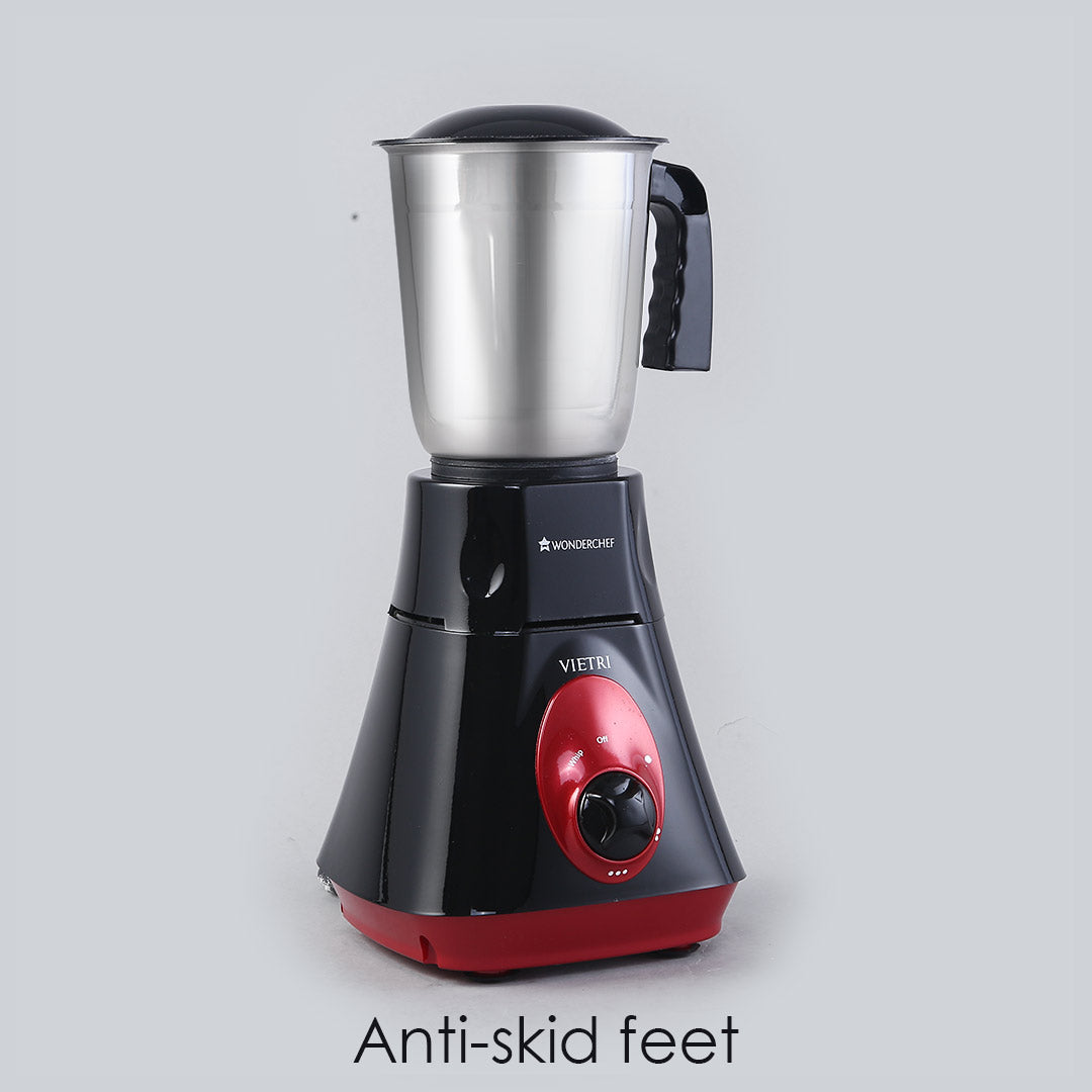 Vietri Mixer Grinder, 550Wwith 3 Anti-rust Stainless Steel Jars and Blades, 3-speed Knob, Anti-skid Feet, 5 Years Warranty on Copper Armature Motor, Black & Red