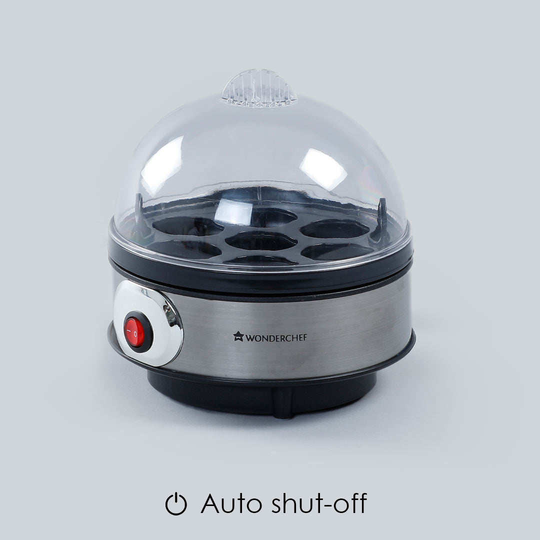 Egg Boiler With 7 Egg Poacher, 350W, Measuring Cup, Buzzer Timing Alarm, Transparent Lid,  2 Years Warranty