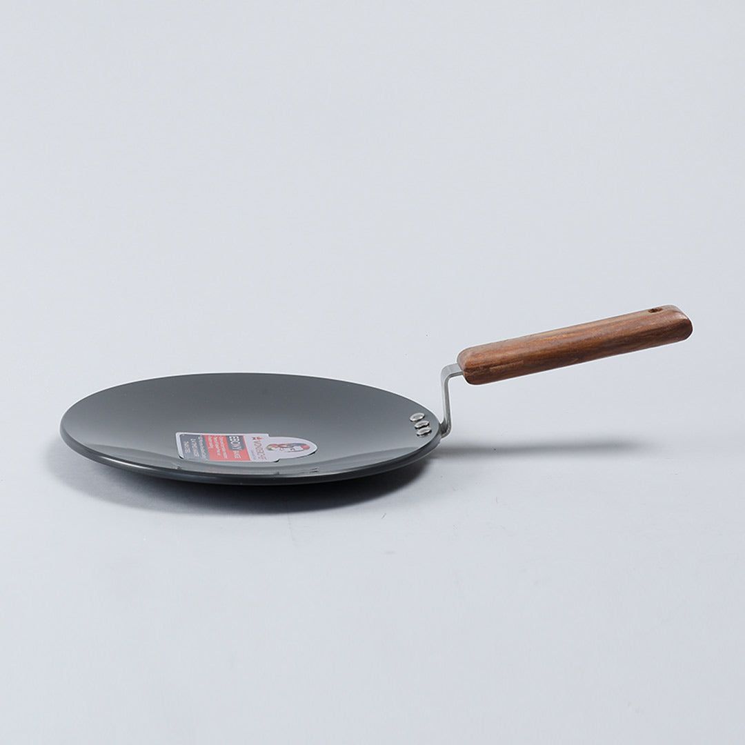 Ebony Roti Tawa, Wooden Handle With Rivets, Hard Anodized Aluminium- 25cm, 4.88mm, 2 Years Warranty, Black