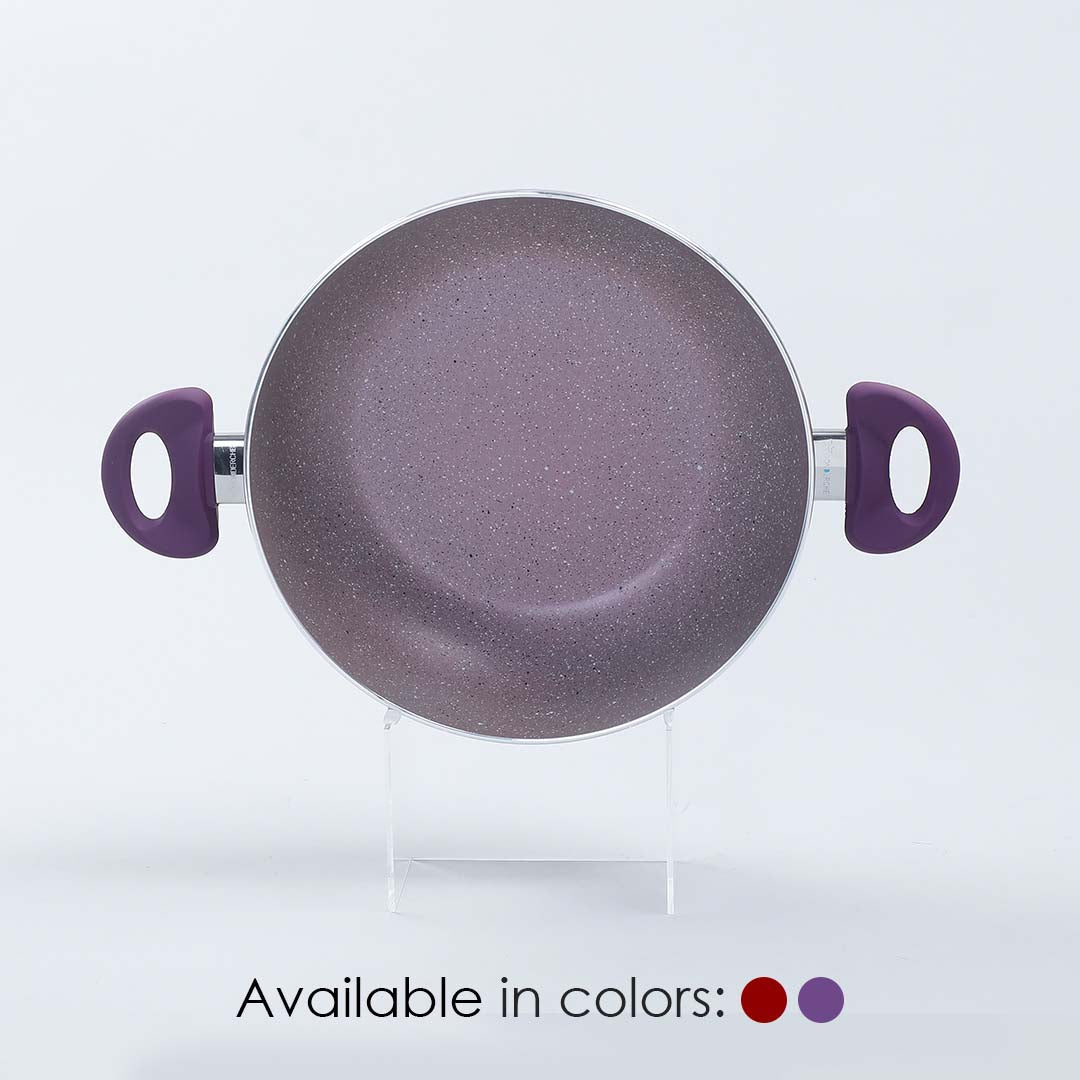 Royal Velvet Non-stick Wok with Lid, Induction bottom, Soft-touch handle, Virgin grade aluminium, PFOA/Heavy metals free, 3 mm, 2 years warranty, Purple