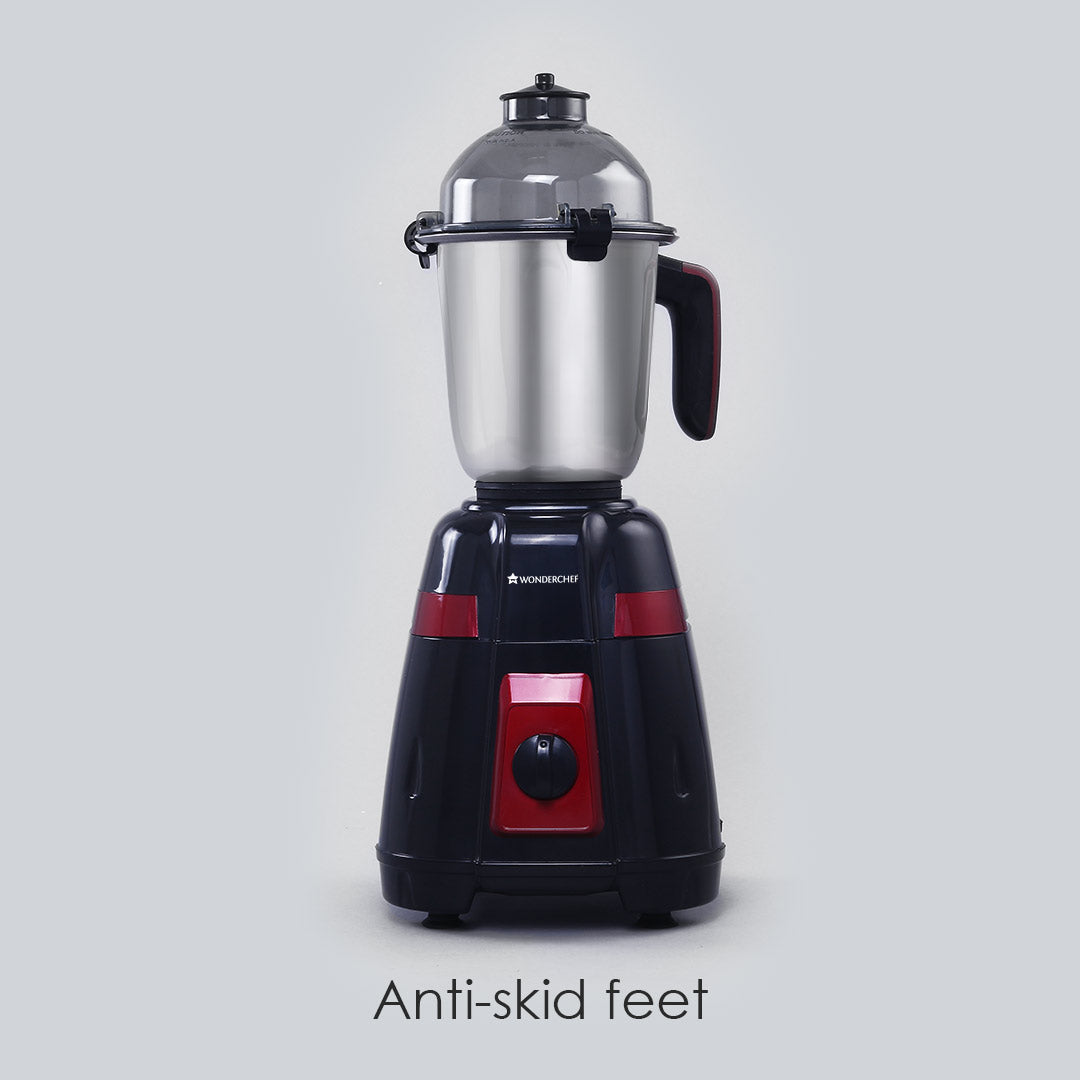 Platinum Mixer Grinder 750W with 4 Stainless Steel Jars And Anti-Rust Stainless Steel Blades, Ergonomic Handles, 5 Years Warranty On Motor,  Black & Crimson