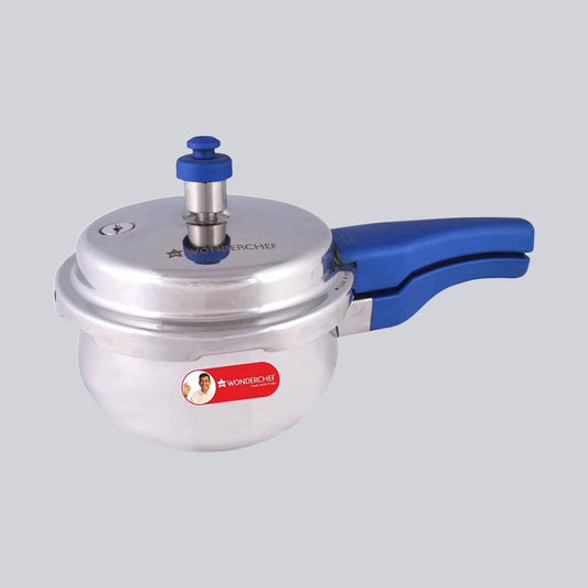 Nigella Induction Base Stainless Steel Handi Pressure Cooker with Outer Lid, Blue Handles 1.5L